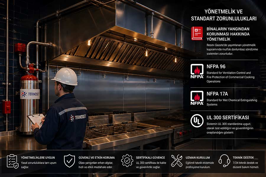 Mutfak Davlumbaz Söndürme Sistemleri NFPA 96 ve NFPA 17A, UL 300 Sertifikası  - Teknoset Güvenlik Yangın